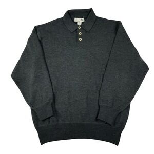 ILEVRIERI Gray Heavy Merino Wool Mens Jumper Henley Polo Size Large